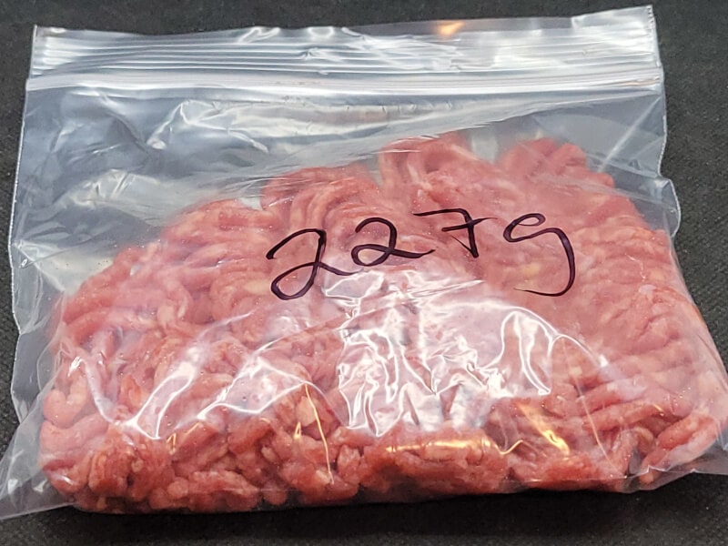 227g ground beef ziploc