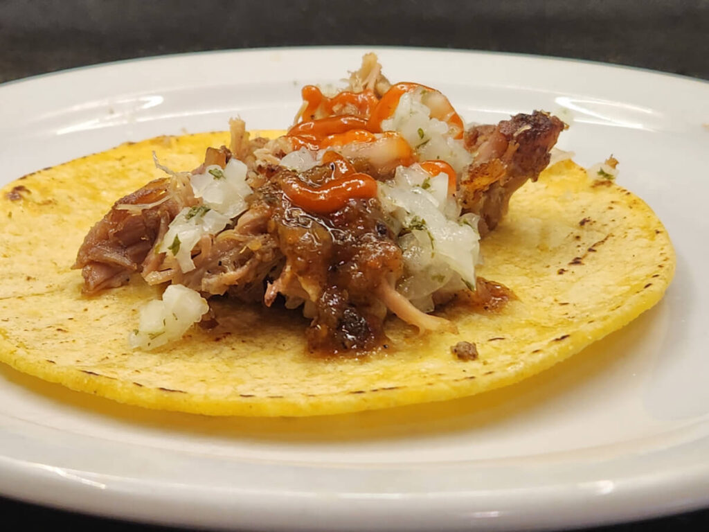 JAHZKITCHEN Carnitas Taco with Sriracha for some heat