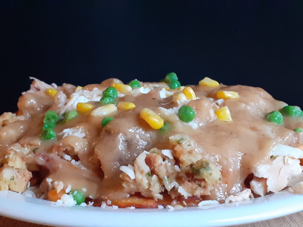 Newfie Poutine with Corn and Peas