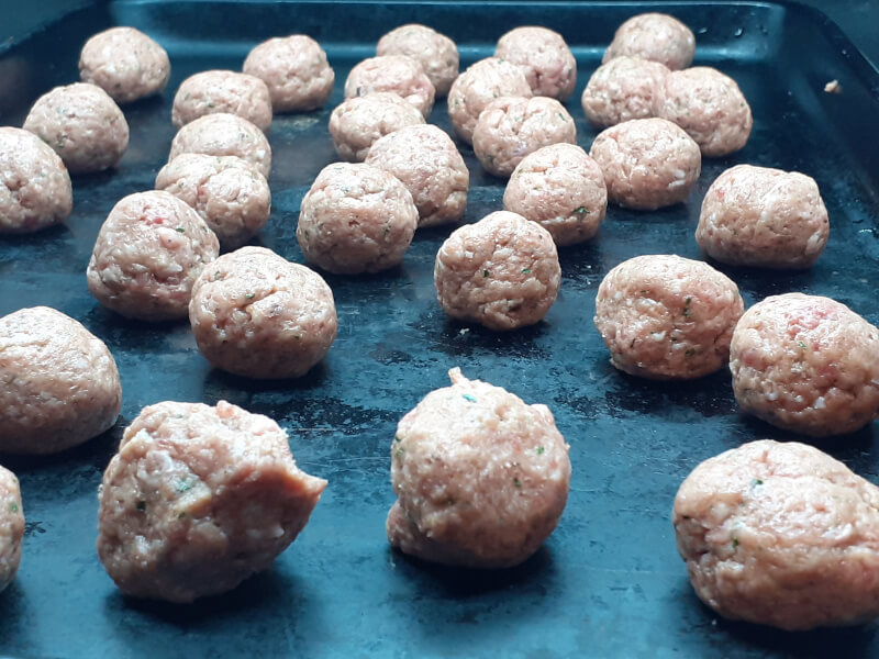 Baking Tray of Meatballs