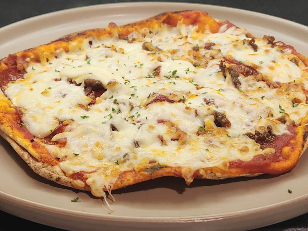 JAHZKITCHEN Pita Pizza with Pepperoni, Beef, and Bacon