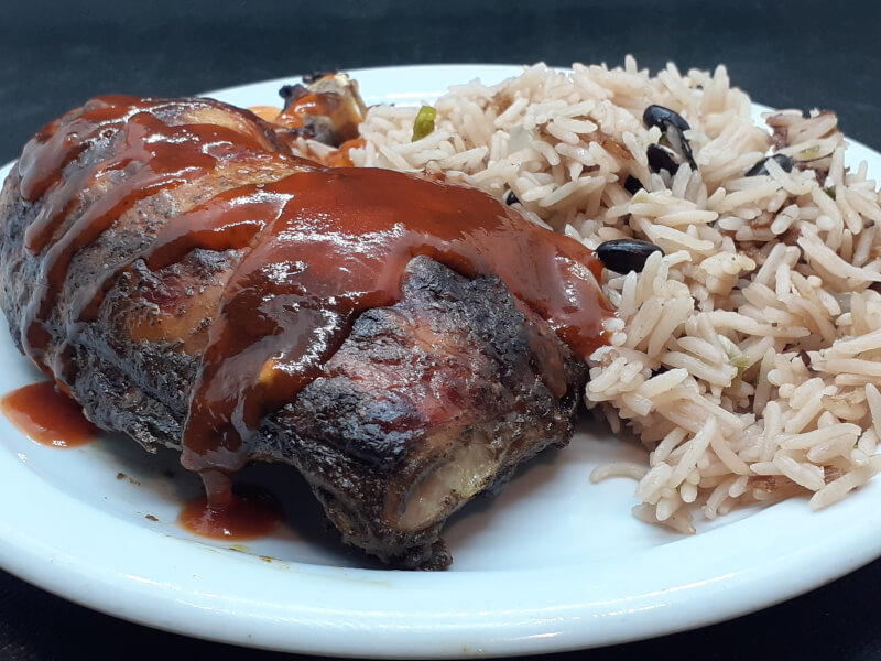 Jerk Chicken Quarter with Rice & Beans