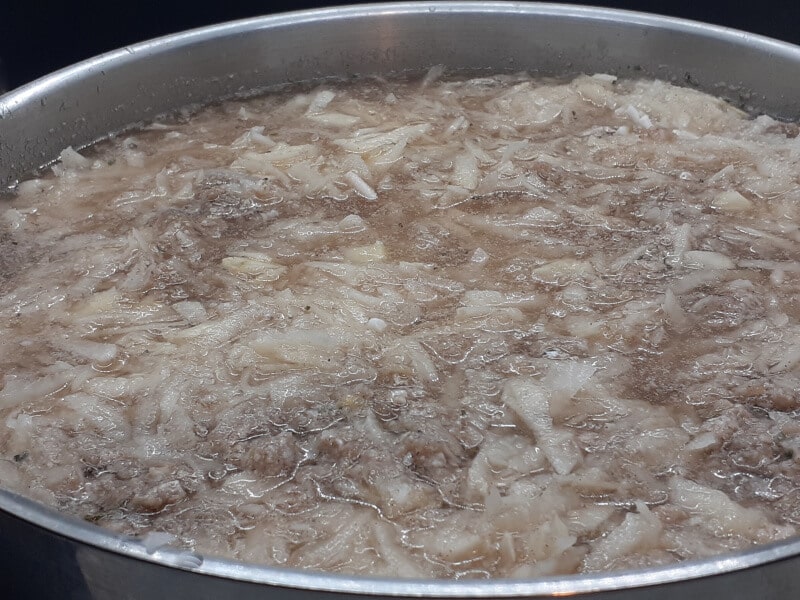 Simmering Tourtiere Meat Pie Filling