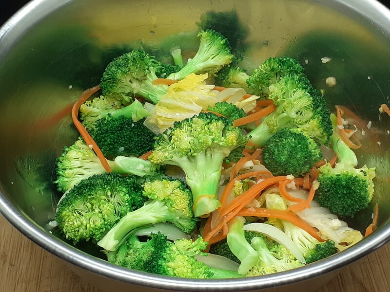 Steamed Broccoli with Stir Fried Vegetables