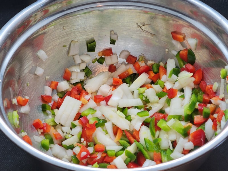 Onion, Garlic and both Green & Red Peppers