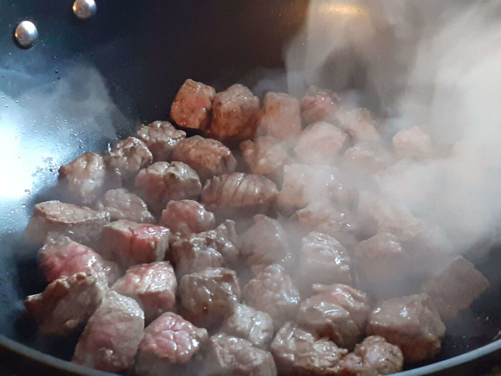 Searing Beef Cubes