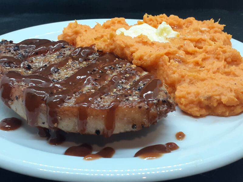 Seared Montreal Pork Chops with HP Sauce