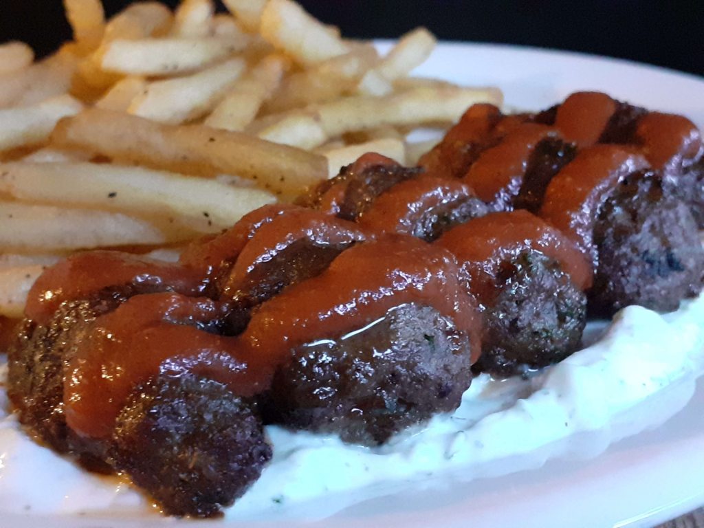 Cevapi with Red Greek Sauce and Tzatziki