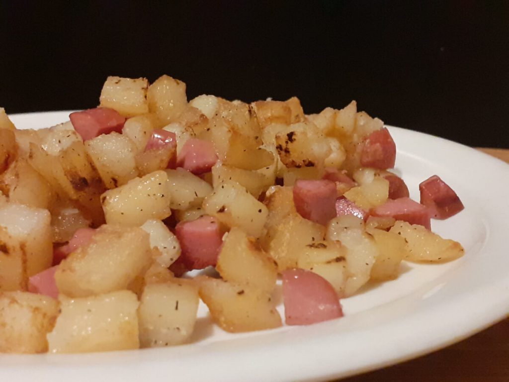 Quick Hash Browns with Diced Hotdogs