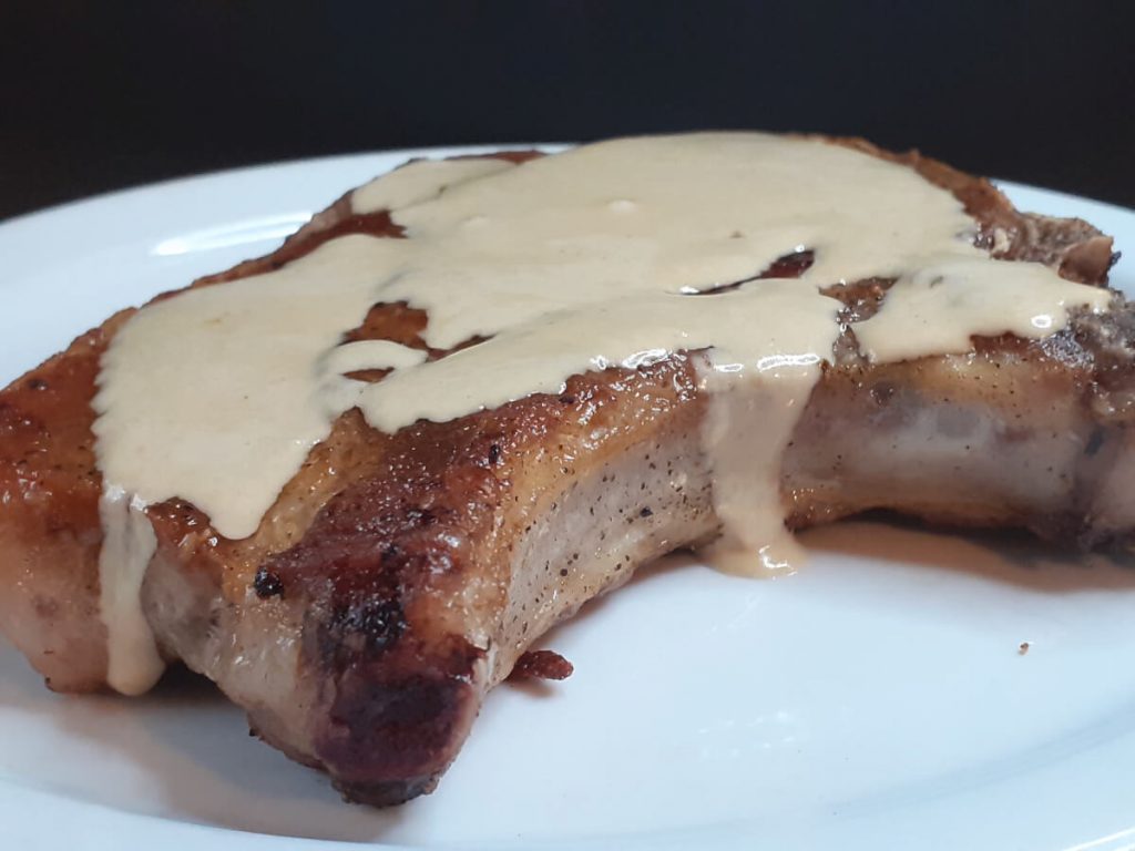Seared 1 inch Bone in Pork Chop with Pan Sauce