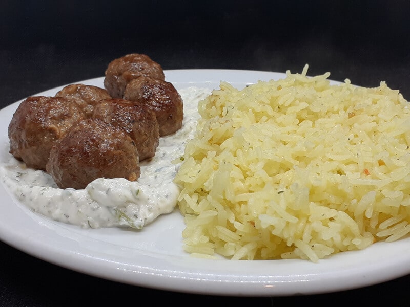 Lamb Donair Meatballs with Tzatziki and Vegeta Rice