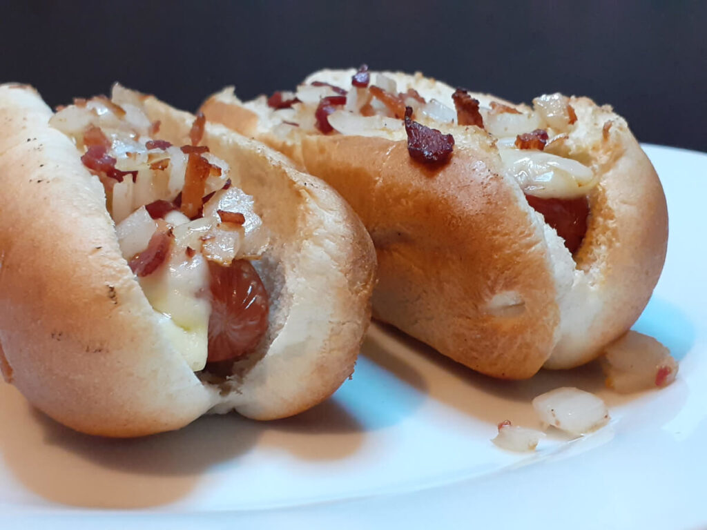JAHZKITCHEN BBQ Hot Dogs with Swiss Cheese, Bacon, Onions