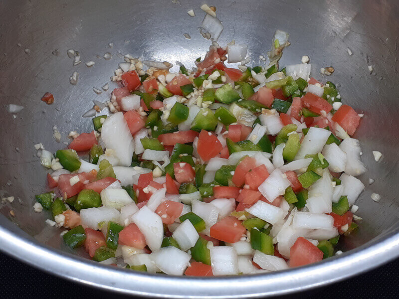 1 Cup of Onions, Peppers, Tomatoes and 3 cloves of Garlic