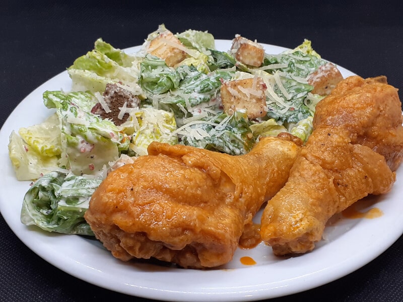 Buffalo Fried Chicken with Caesar Salad