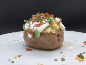 Baked Potato with Cheese, Sour Cream, Green Onions, Bacon, Chives