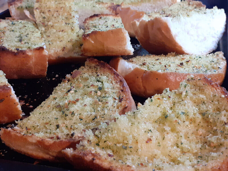 Tray of Garlic Bread Pieces