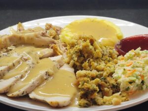 Turkey, Gravy, Stovetop, Coleslaw, Cranberry, Mashed Potatoes