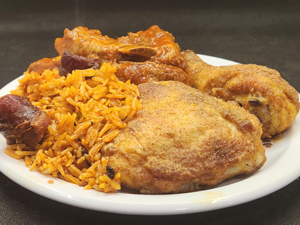 JAHZKITCHEN Taco Chicken Shake & Bake with Chourico Rice and Mexican Ribs