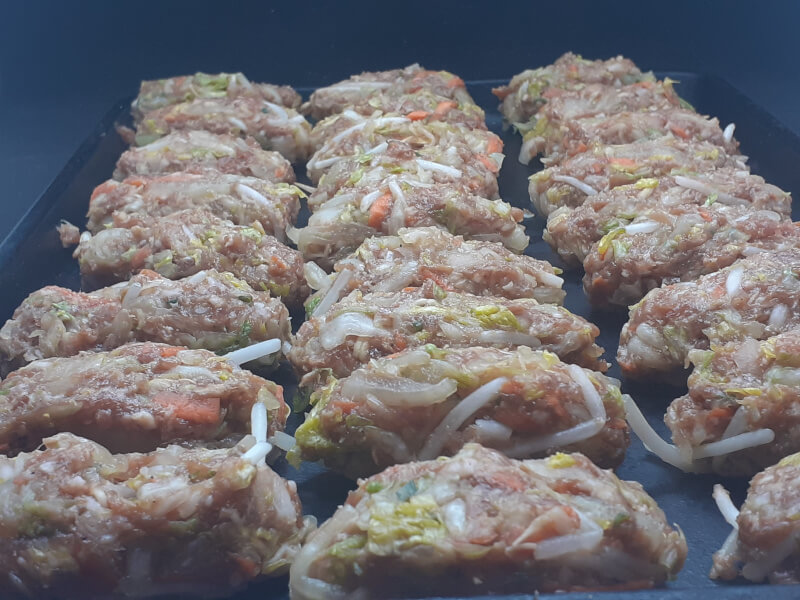 Portioned and Shaped Egg Roll Filling