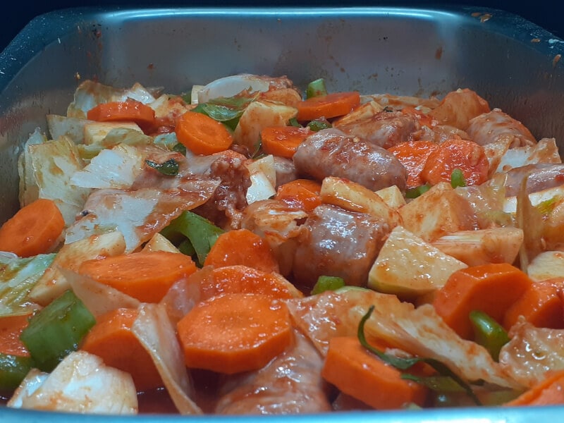 Oven Italian Sausage and Vegetables before the oven