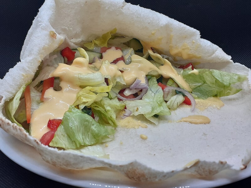 Portuguese Chourico Kebab Wrap with Veggies and Sauce