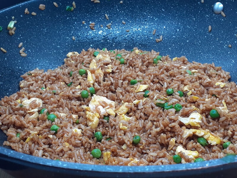 Egg Fried Rice with Calrose Green Onions and Peas