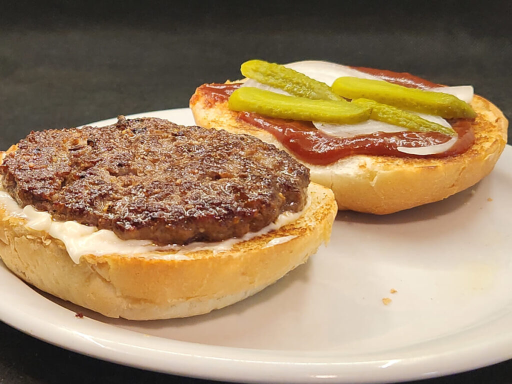 JAHZKITCHEN Open face Montreal Burger with Mayo and Pickles