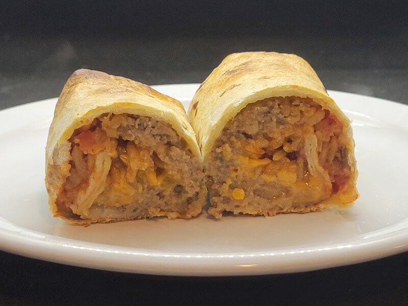 Oven crispy Burritos sliced in half