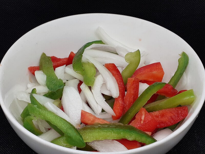 Sliced Onion, Green & Red Bell Pepper