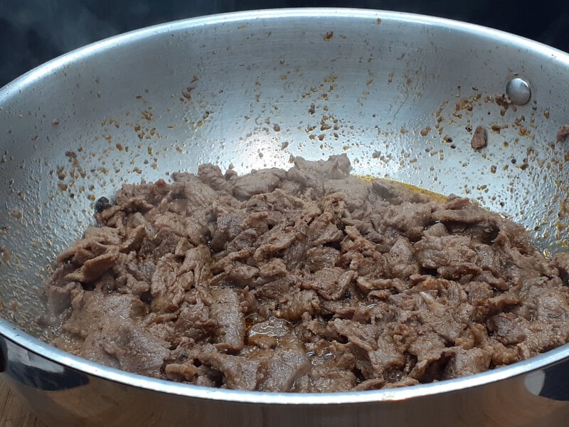 Frying Hali Cheesesteak Meat