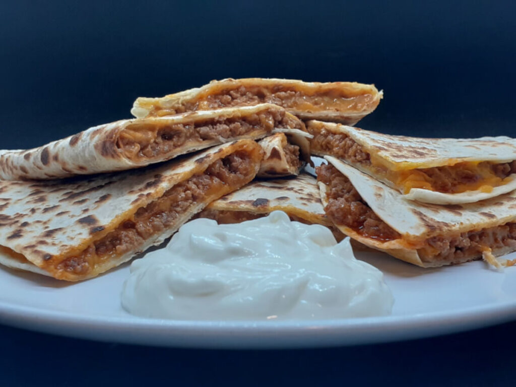 JAHZKITCHEN Beef and Cheese Taco Quesadillas with Sour Cream