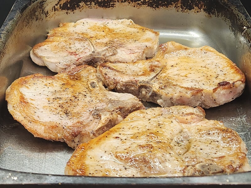 Seared Pork Chops awaiting the Cream of Mushroom Gravy