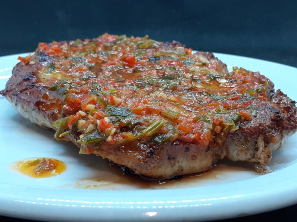 JAHZKITCHEN Bone in Pork Chop with Red Chimichurri