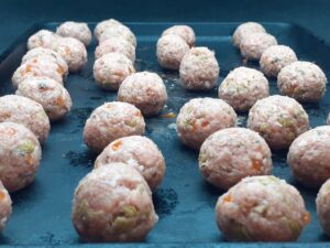 Olive Meatballs ready for the freezer