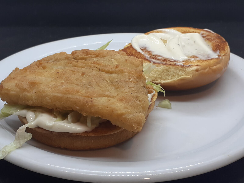 Open Face Pan Fried Fish Burger