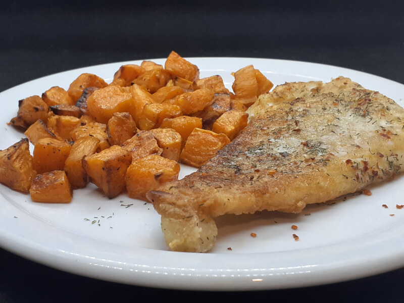 Pan Fried Cod and Roasted Sweet Potatoes