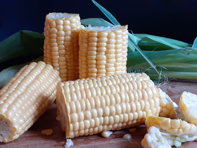 Corn Cob ends trimmed and chopped in half