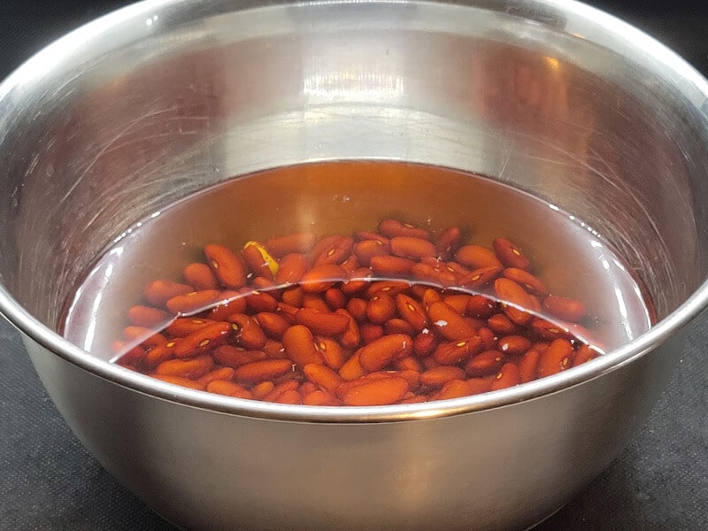 Overnight Soaking Dried Red Kidney Beans in Salted Water