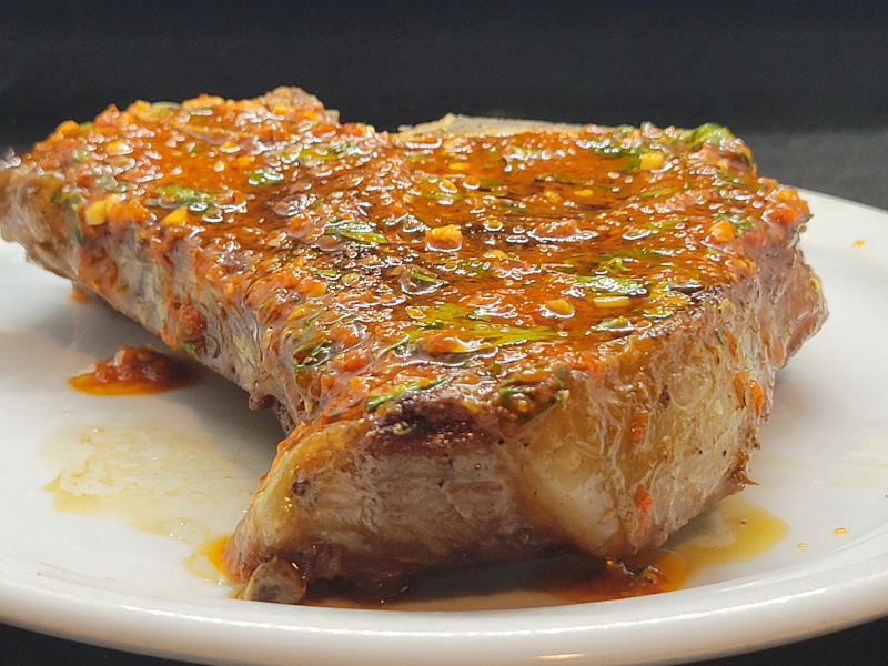 Seared Veal T-Bone Steak with Red Chimichurri