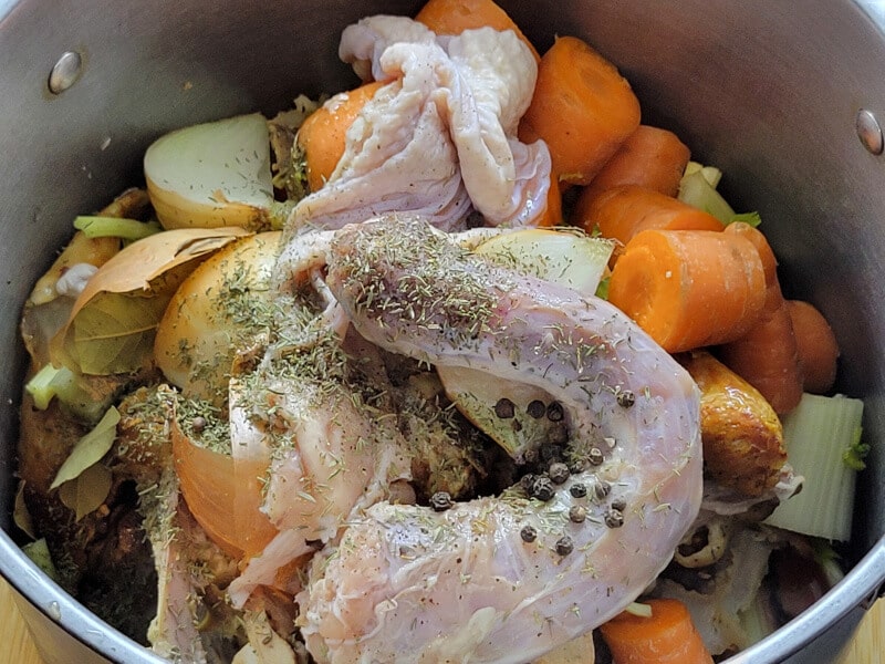 Turkey Bones, Aromatics and Seasoning for Turkey Stock