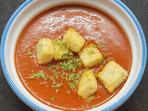 Beef Tomato Soup with Croutons and Parsley