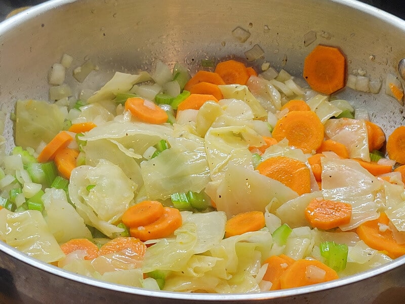 Onion, Carrot, Celery, Garlic and Cabbage in Ham Fat