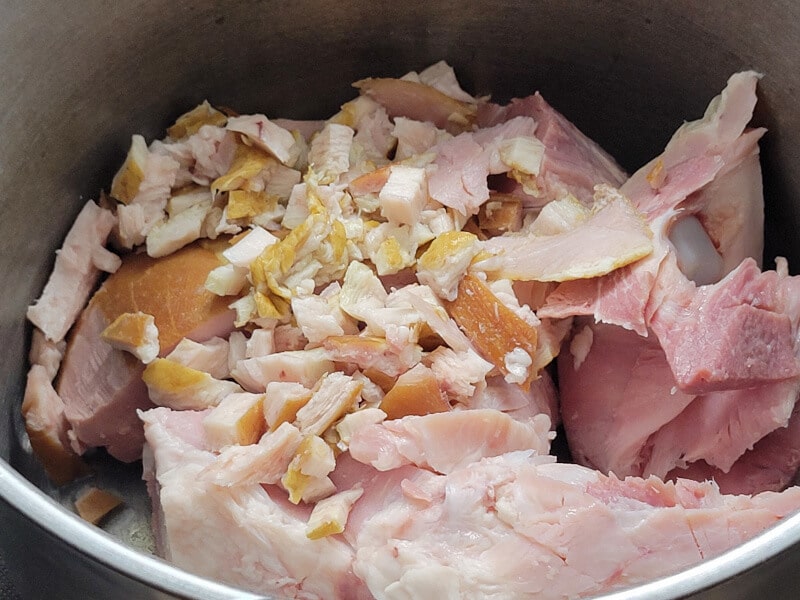 Pot of ham Bone with Surrounding Meat and Diced Fat