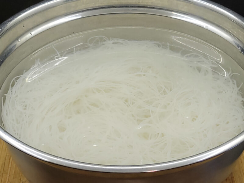 Rice Vermicelli soaked in hot tap water