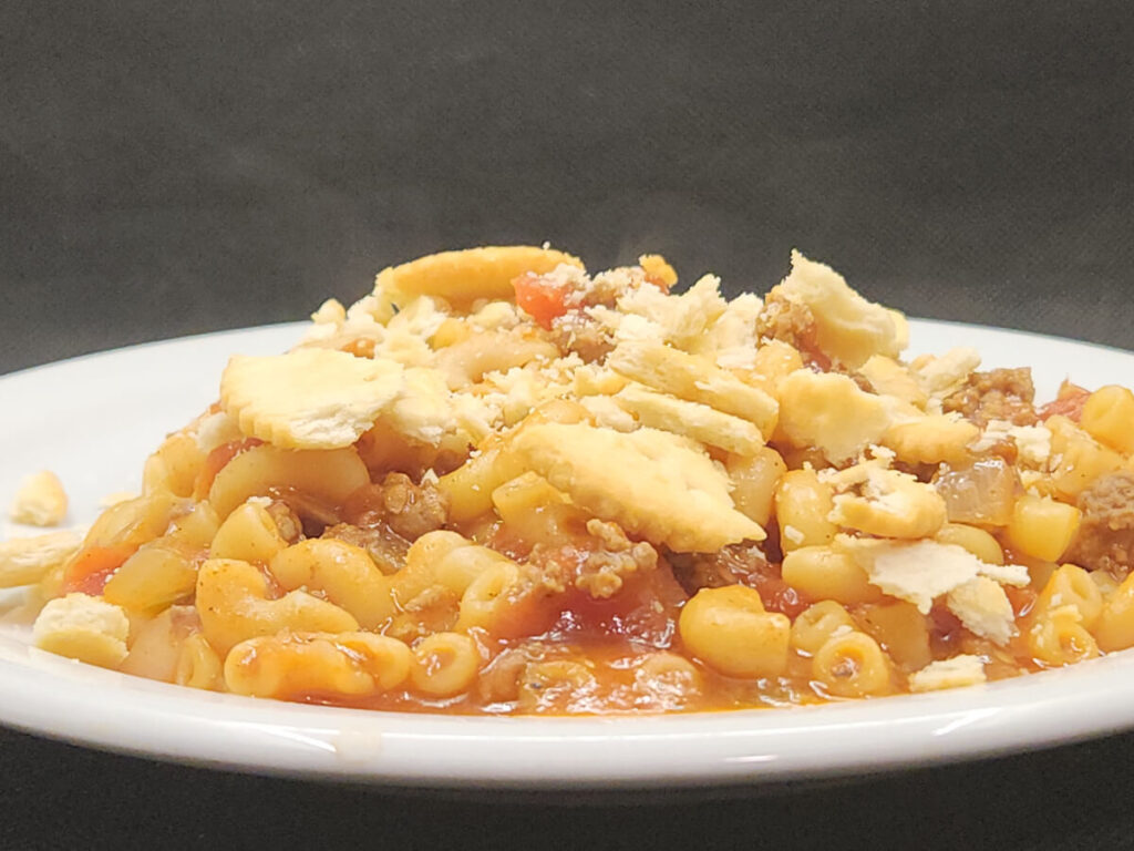 JAHZKITCHEN Plate of Canadian Goulash with Crushed Crackers