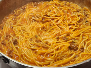 JAHZKITCHEN Pan Spaghetti with Roasted Tomato Meat Sauce