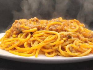 JAHZKITCHEN Roasted Tomato Spaghetti with Pork Onions and Green Peppers