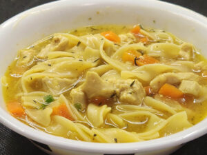 JAHZKITCHEN Bowl of Chicken Egg Noodle Soup Closeup