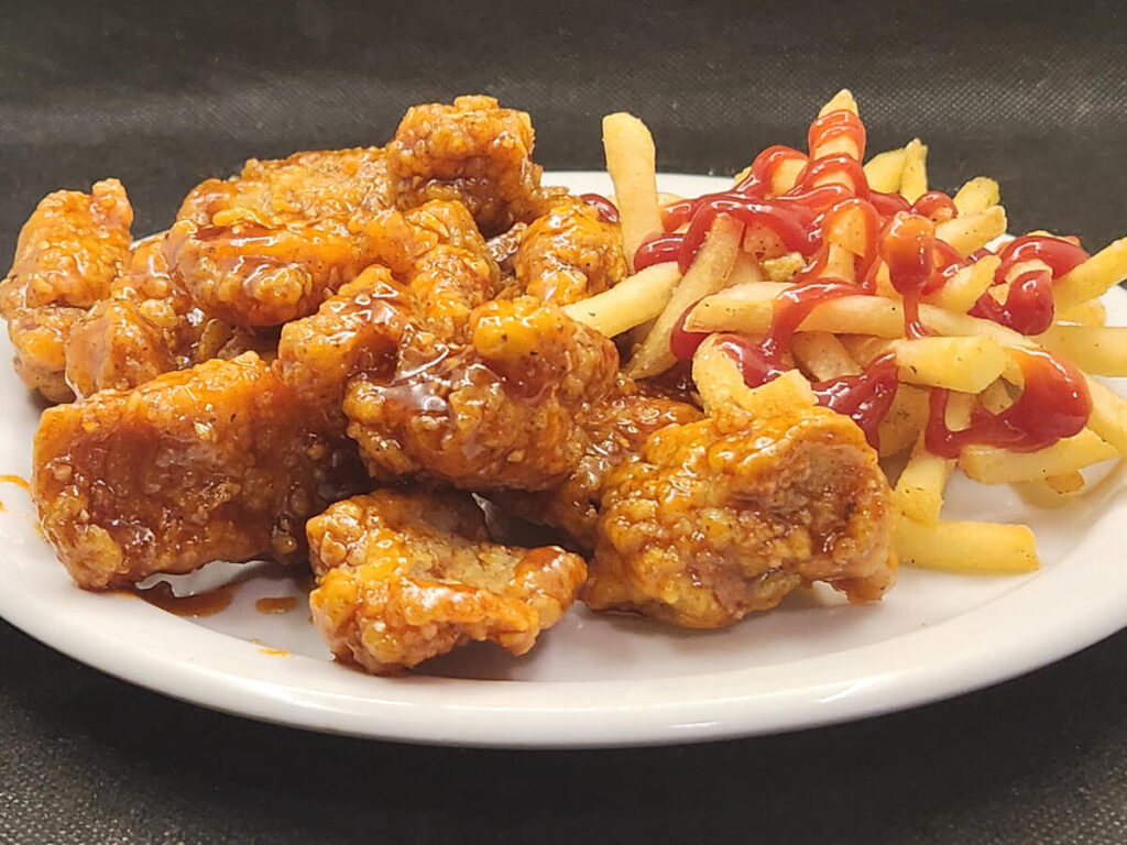JAHZKITCHEN Plate of Korean Pork Bites & Fries with Ketchup