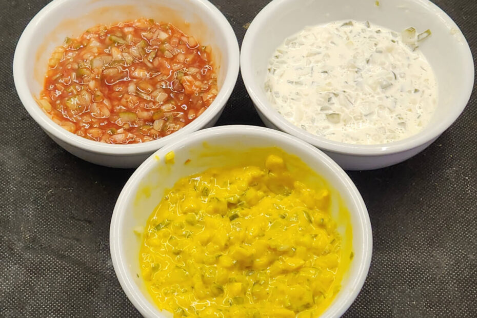 JAHZKITCHEN Yellow, White and Red Relish bowls